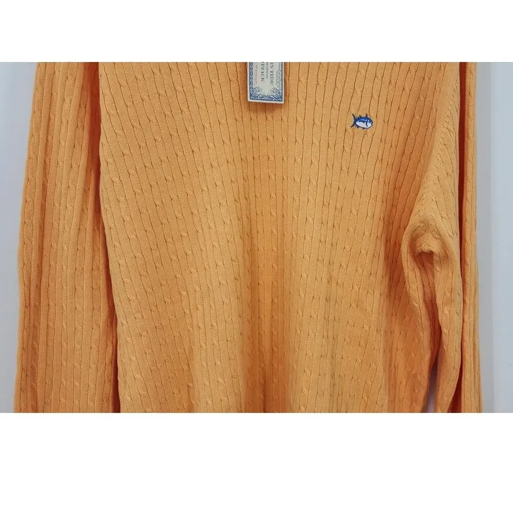 New NWT‎ Southern Tide Cable Knit V- Neck Sweater Size 2XL XXL Brass Screen